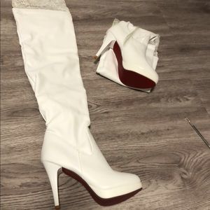 Thigh High White Faux Leather Boots